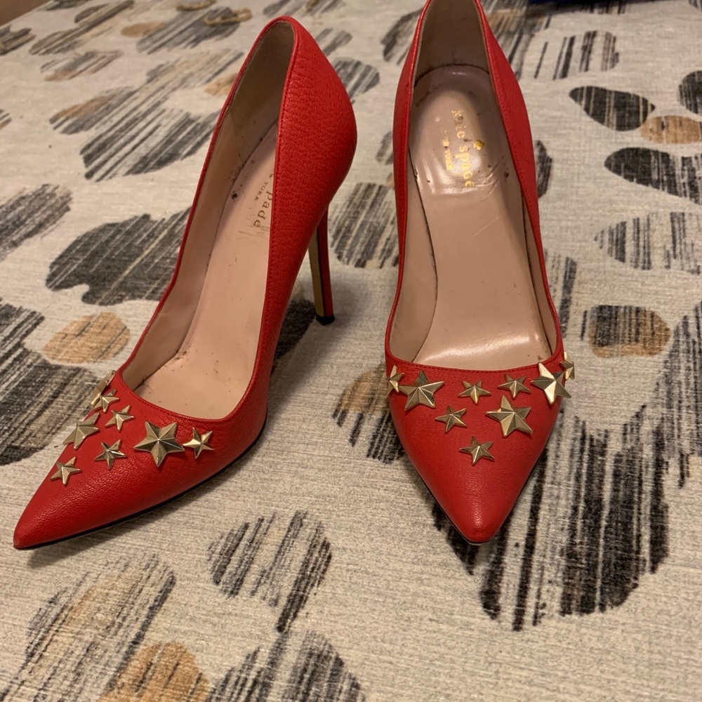 Kate Spade Red heels with gold stars 7